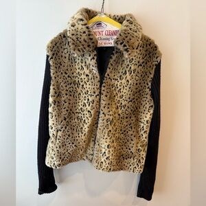 MontanaCo Leopard Print Faux Fur Jacket
